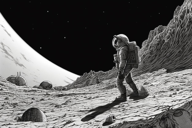 Фото Рисунок космонавта на луне