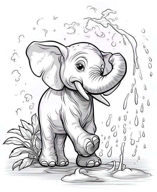 Фото Рисунок слона с капельками воды