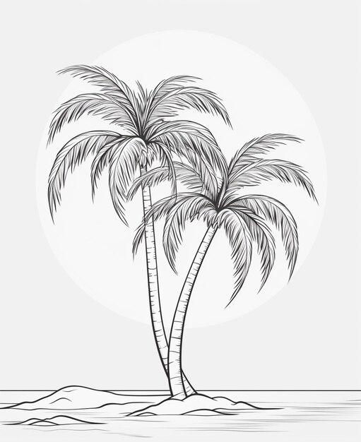 Фото Рисунок двух пальмовых деревьев на небольшом острове