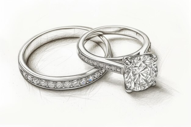 写真 ダイヤモンド が 付い て いる 二つ の 結婚 指輪 の 絵