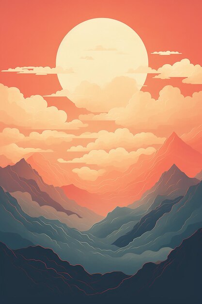 사진 산 꼭대기 와 그 뒤 에 뜨는 태양 의 미묘 한 윤 을 가진 꿈 같은 구름 풍경