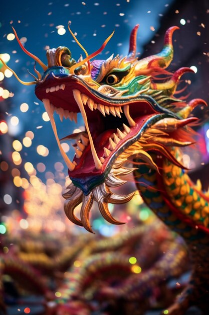 写真 中国のドラゴンパレードのダイナミックな写真