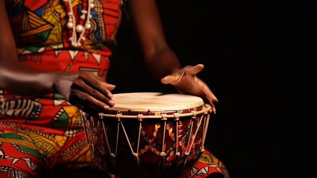 写真 アフリカの部族のドラムのパフォーマンスのダイナミックショット hd部族のドラムとコピースペース