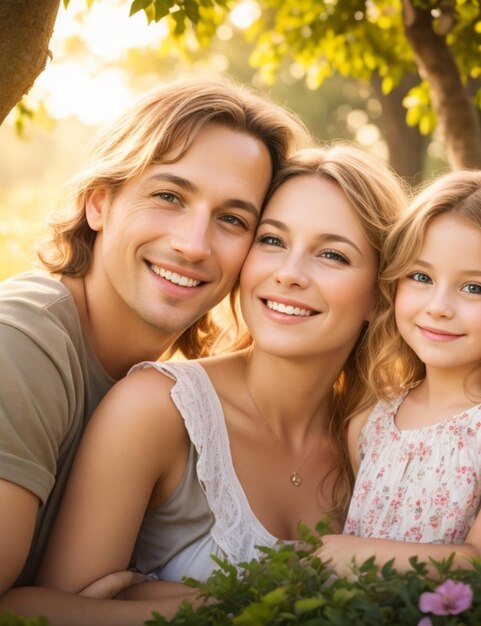 Фото Семейный портрет в парке с солнцем за ними