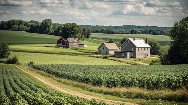 Фото Ферма с красным домом на заднем плане