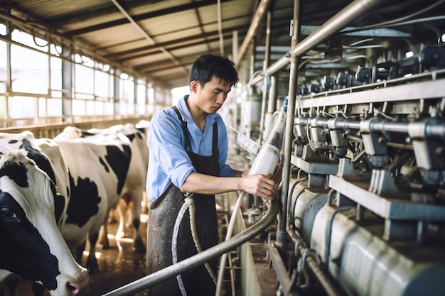 写真 農夫は牛の世話をする 農民の農業 乳生産と家畜養殖 牛の繁殖 家庭農場での日常的な家事