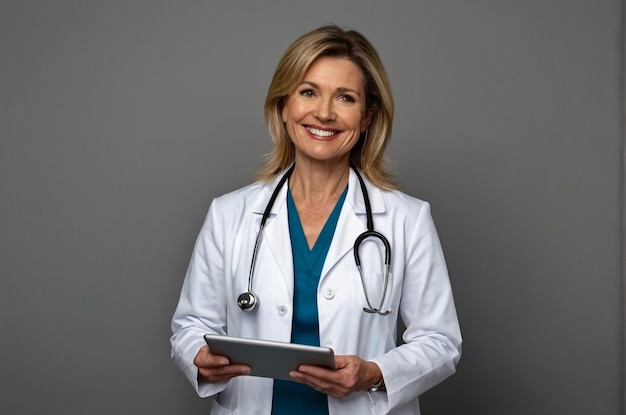 Фото Женщина-доктор со стетоскопом на шее с красивой улыбкой