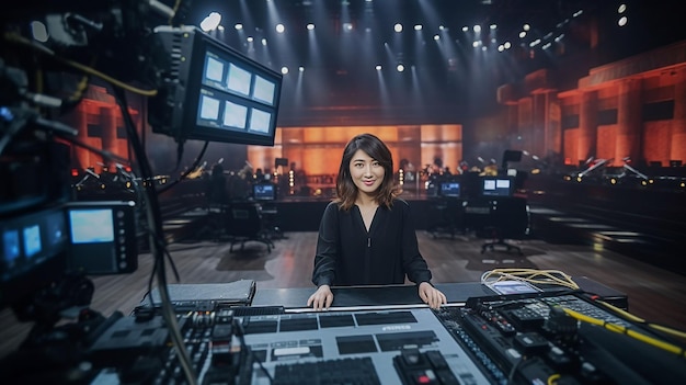 사진 텔레비전 스튜디오 생성 인공 지능의 여성 뉴스 리더