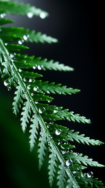 写真 水滴と黒い背景のフェルン