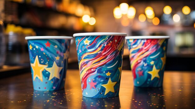 사진 생일 파티 를 위한 축제적 인 색 의 종이 컵