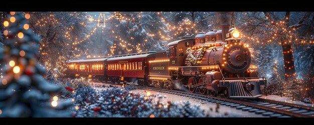 Фото Праздничный поезд, пробирающийся сквозь обои