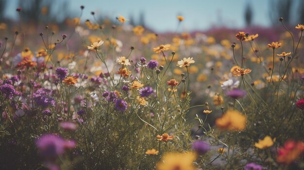 写真 青空をバックに一面の花畑