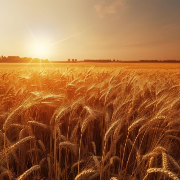 写真 熟した小麦の畑 朝早く