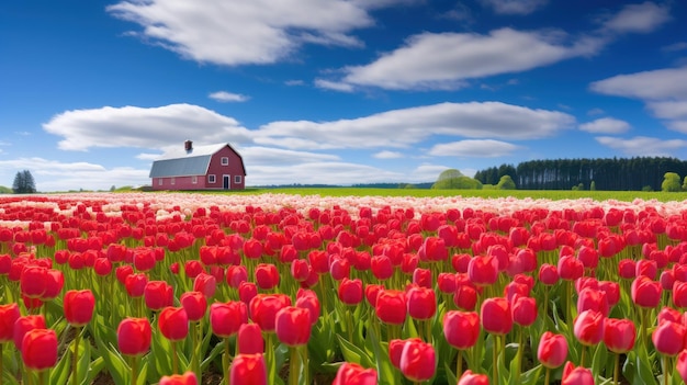 Фото Поле ярких тюльпанов днем