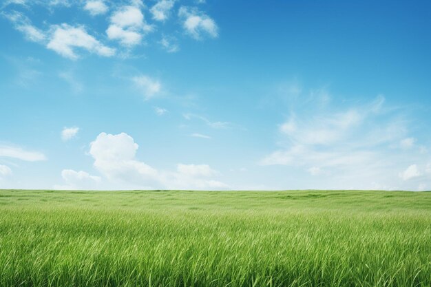 Фото a field of yellow grass with a blue sky and trees in the background