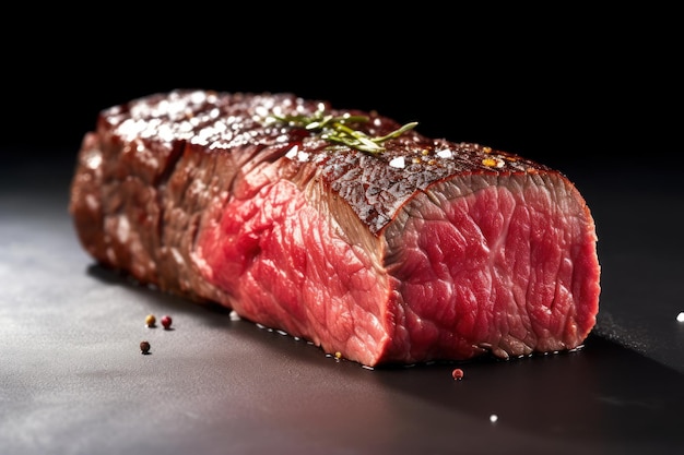 写真 黒い背景に牛肉のフィレ肉が表示されます。