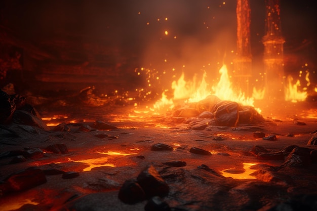 사진 용암의 불이 타오르고 있습니다.