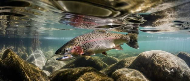 写真 水の中の魚とその上に魚