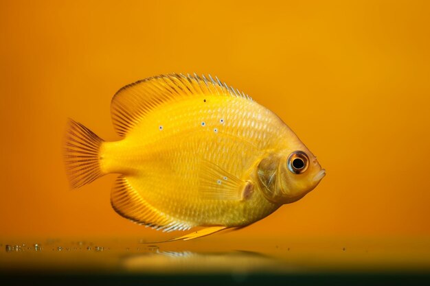 写真 黄色とオレンジ色で青い目をした魚