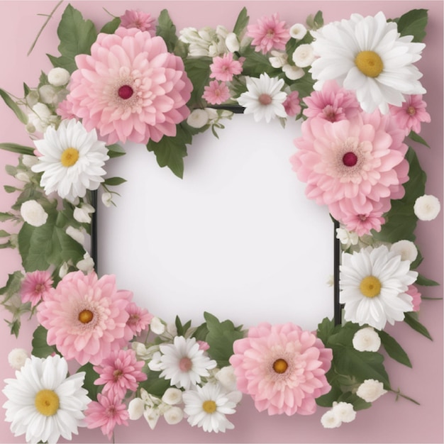 사진 분홍색과 흰색 꽃이 있는 꽃 프레임