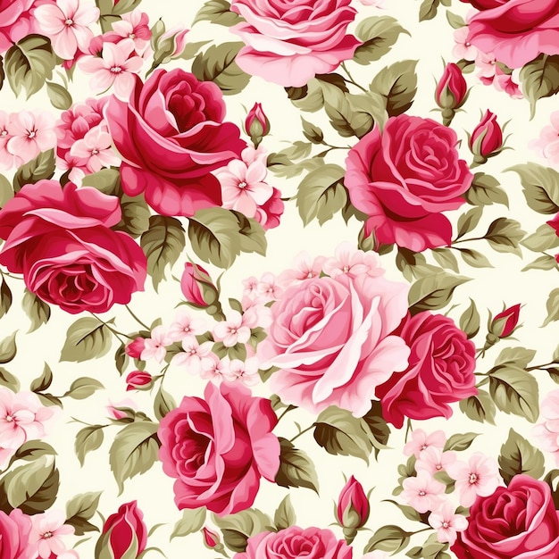 写真 ピンクのバラと緑の葉の花のパターン
