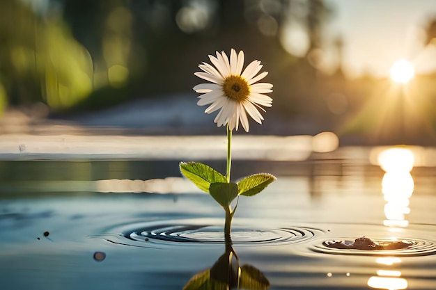 写真 太陽の光を受けて水たまりに咲く花