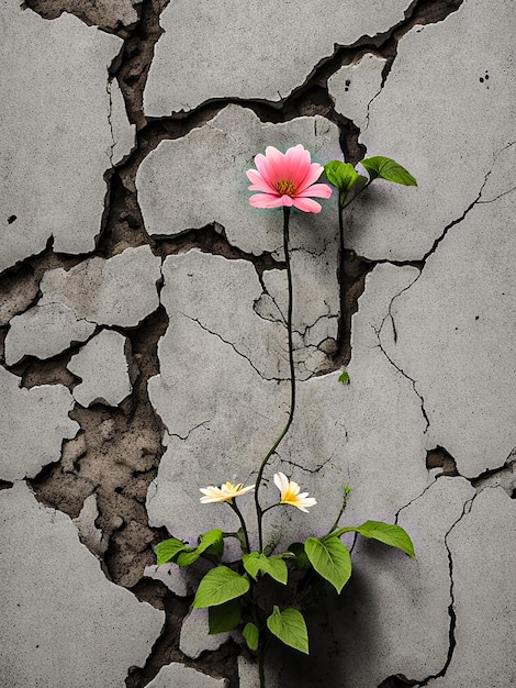 사진 콘크리트 벽 의 균열 을 고 자라는 꽃
