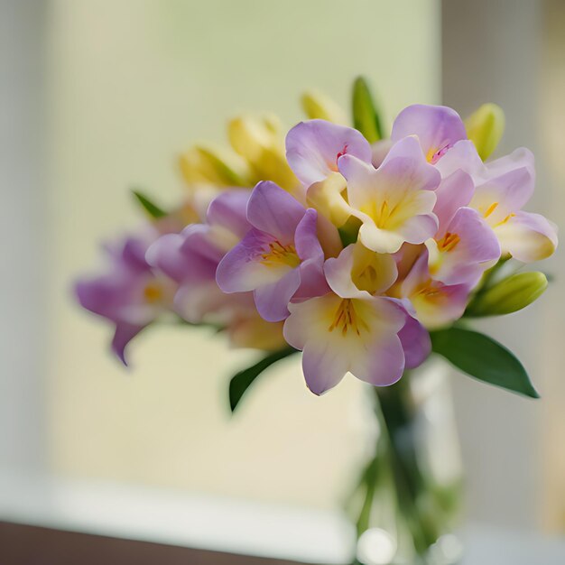 Фото Цветок в вазе с фиолетовыми и желтыми цветами
