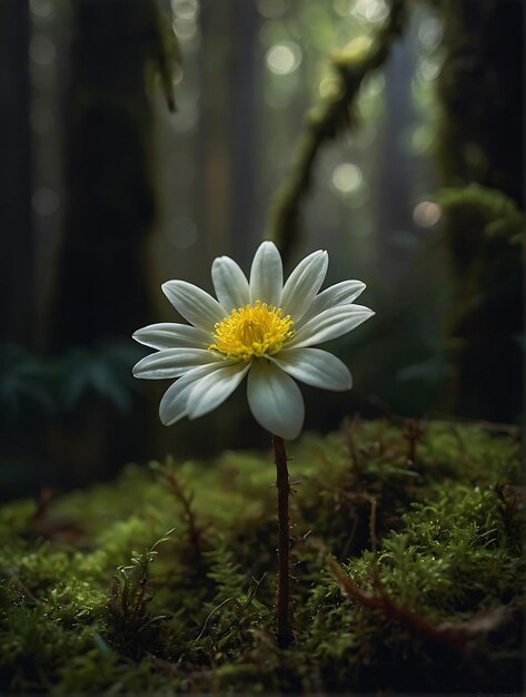 Фото Цветок в лесу с мхом и папоротниками