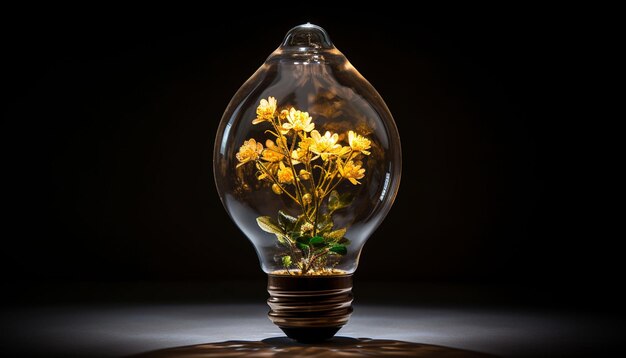 写真 エディソン電球の中の花 1 ガラスの電球