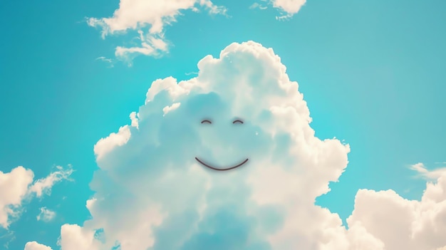 사진 웃는 얼굴의 은  구름이 은 파란 하늘에서 떠다닙니다.