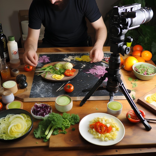 Фото Кулинарный блогер снимает видео о простом способе