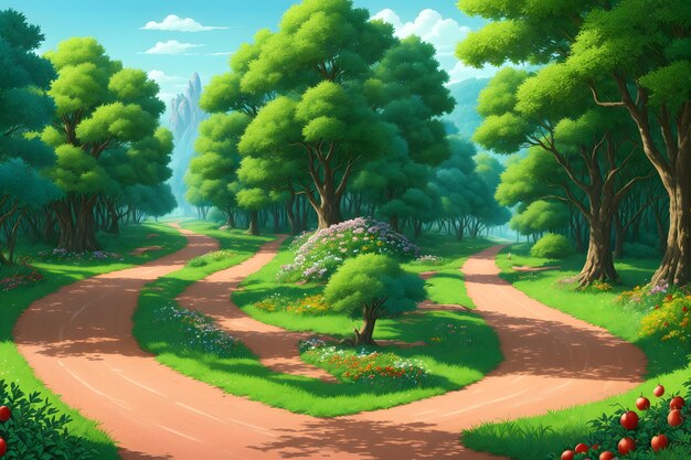 Фото Лесная сцена с цветами и деревьями