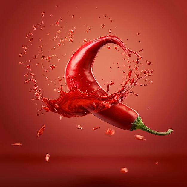 사진 a fresh red chili pepper with a beautifully swirling sauce