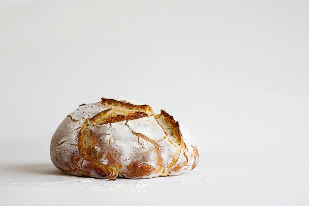 写真 白い背景に新しく焼かれた職人製のパン