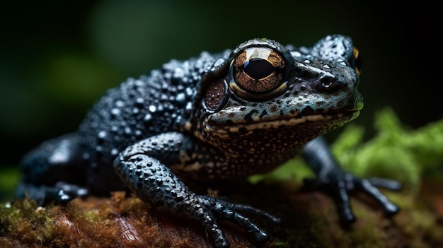 写真 カエルがジャングルの枝に座っています。