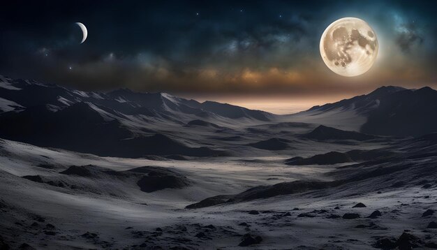Фото Полная луна поднимается над горами и луна