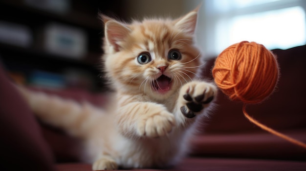写真 猫と糸のボールとの生活から面白い瞬間