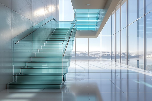 사진 현대적 인 사무실 건물 의 미래적 인 유리 계단 모형