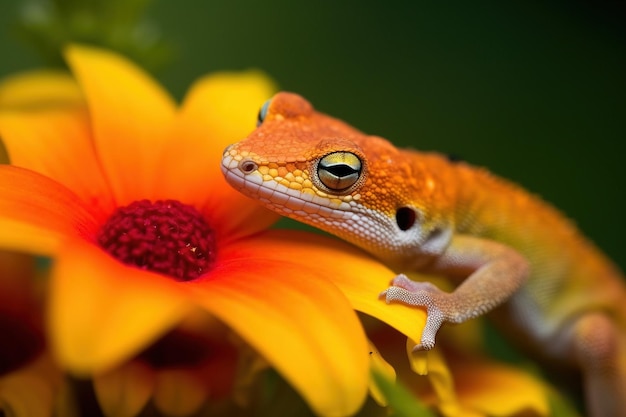 写真 花の上のヤモリ