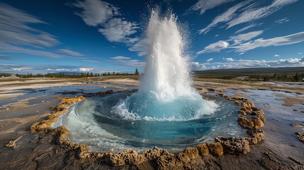 写真 ゲイザーは定期的に熱水と蒸気のジェットを空中に送る泉からなる自然現象です