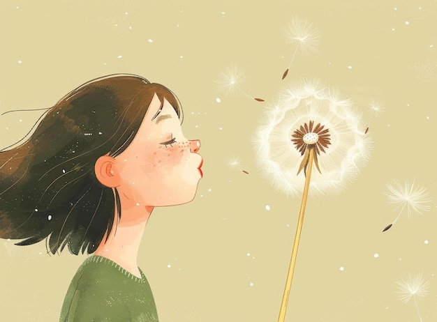 写真 a girl blowing a dandelion