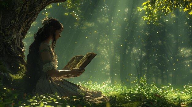Фото Девушка в лесу читает книгу