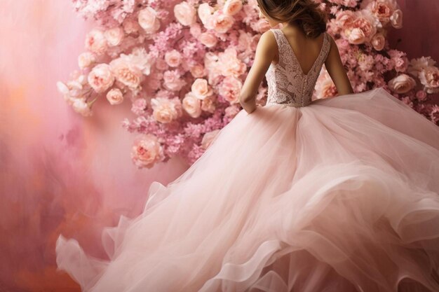 写真 花と白いドレスを着た女の子