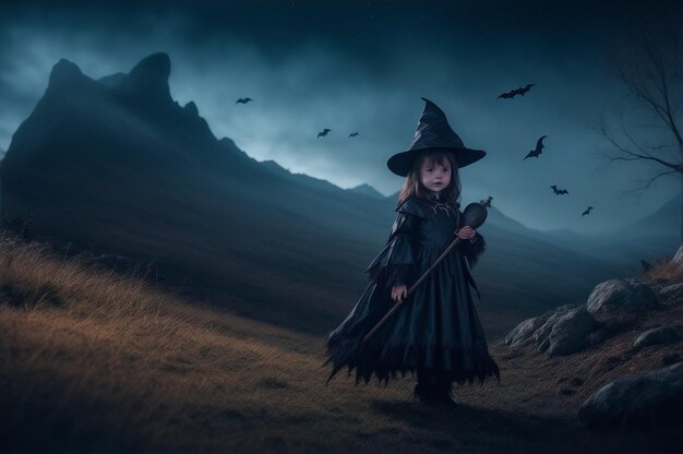 Фото Девушка в костюме ведьмы на праздновании хэллоуина