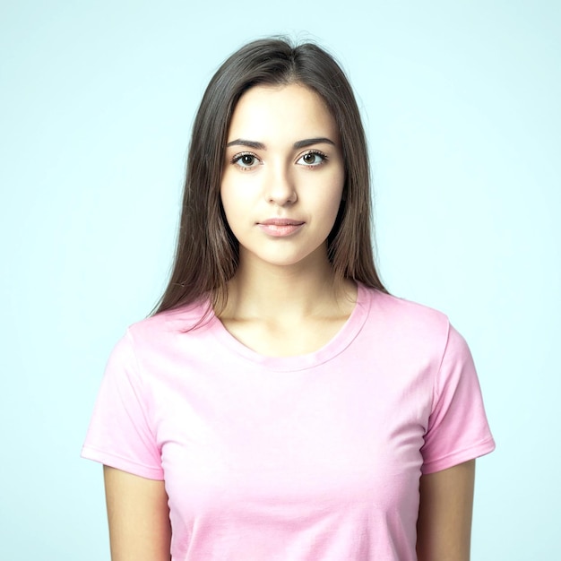 写真 白い背景のピンクのtシャツを着た女の子