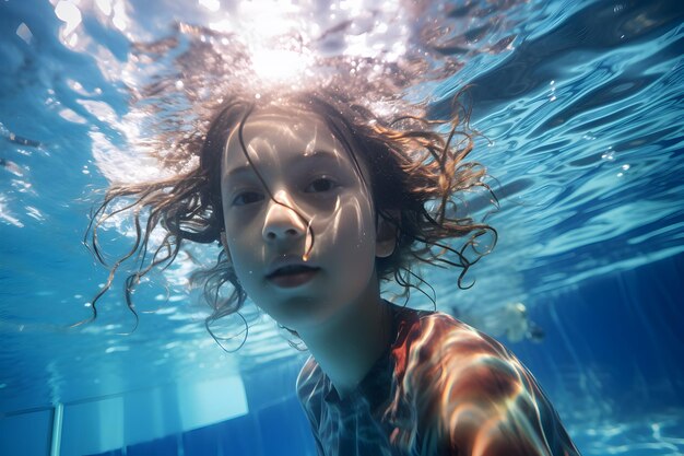 Foto una ragazza sta nuotando in una piscina.