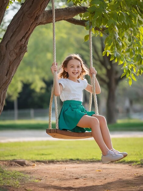 写真 女の子が木の下のスイングでれています