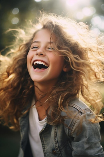 Фото Девушка, смеющаяся с волосами, дулшими на ветру