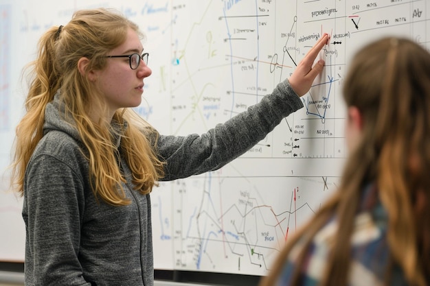 Foto a girl pointing at a map that says  the word  on it